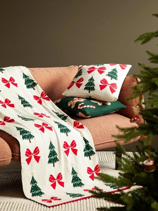 Плед Tkano New Year Essential «Christmas Bows» хлопок, разноцветный (130x180 см)