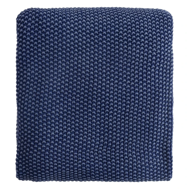 Плед Tkano Essential из стираного хлопка, темно-синий (130x180 см)