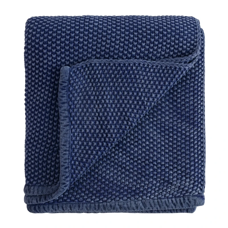 Плед Tkano Essential из стираного хлопка, темно-синий (130x180 см)