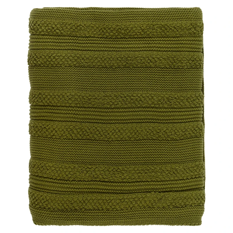 Плед Tkano Essential из хлопка с буклированной вязкой, оливковый, (130x170 см)