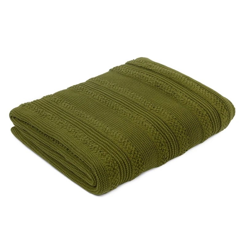 Плед Tkano Essential из хлопка с буклированной вязкой, оливковый, (130x170 см)