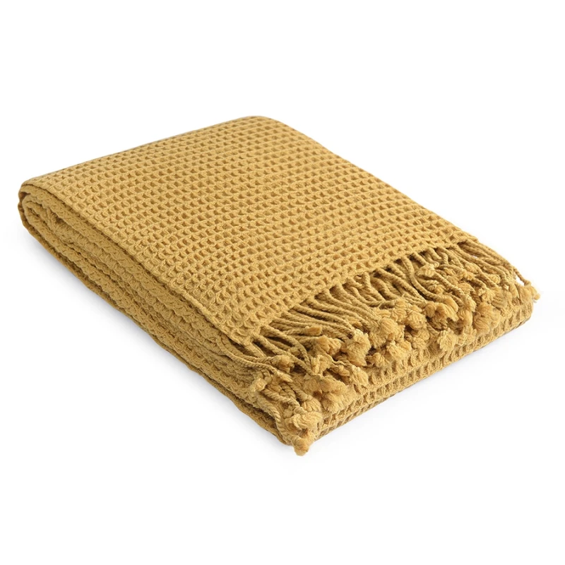 Плед Tkano Essential из шерсти, охра (130x180 см)