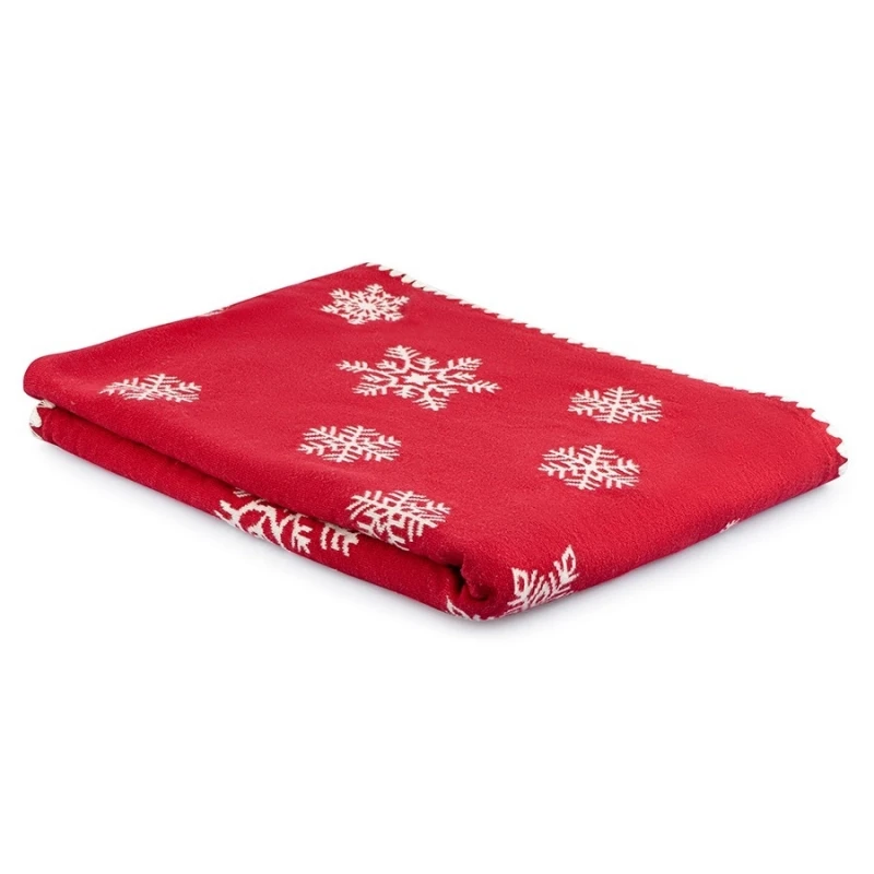 Плед Tkano New Year Essential Fluffy Snowflakes, 100% хлопок красный (130x180 см)