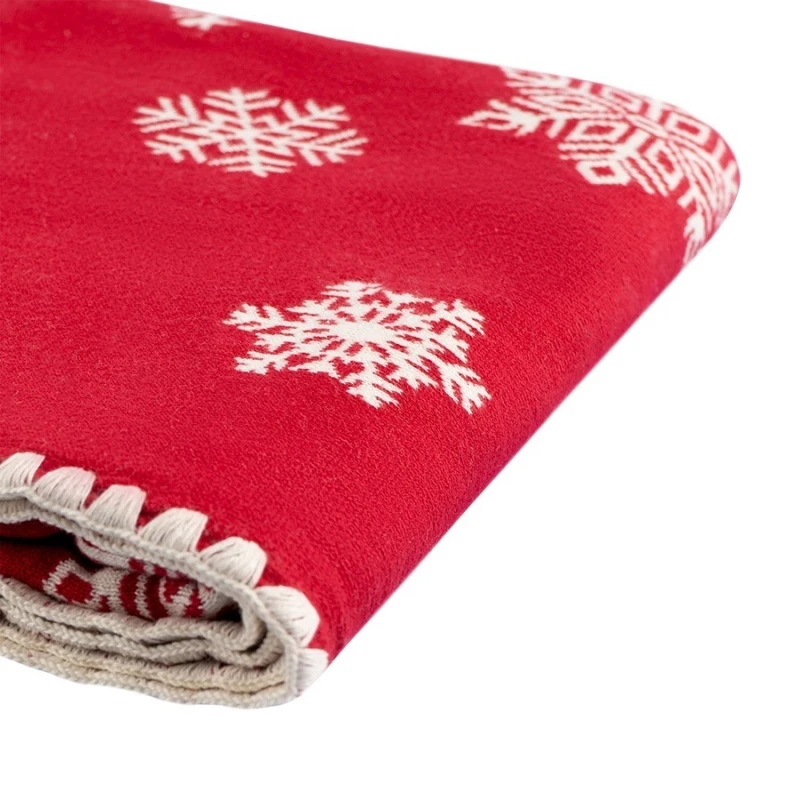 Плед Tkano New Year Essential Fluffy Snowflakes, 100% хлопок красный (130x180 см)